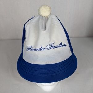 Alexander Hamilton Pom Pom Trucker Hat Short Brim Blue Mesh Vintage RARE Unique